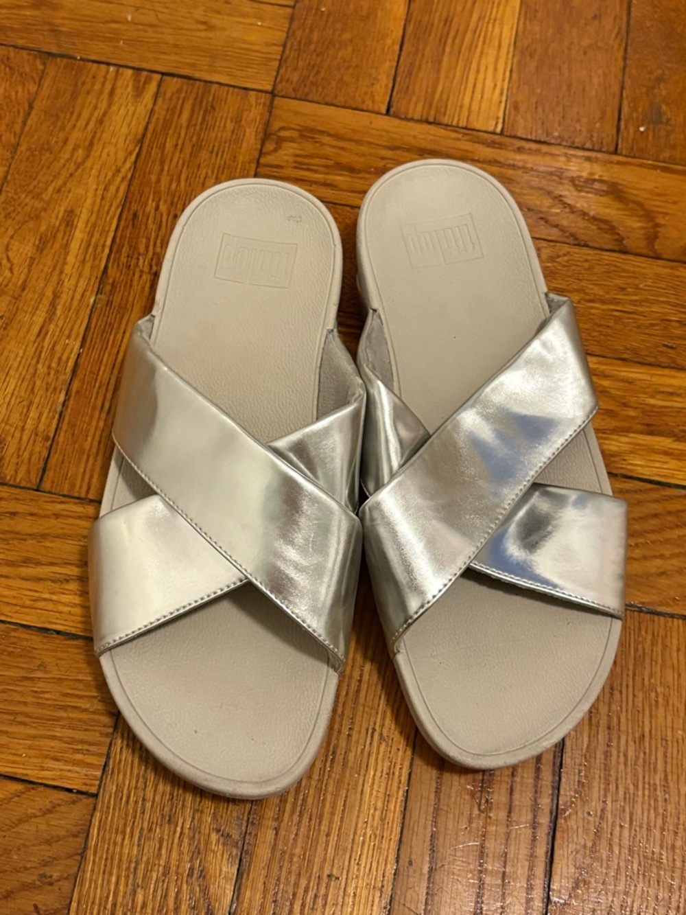 FitFlop Silver Crisscross Slide Sandals